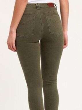 Ultra High-Waisted Olive / Electric Green Skinny Pants – Size 29